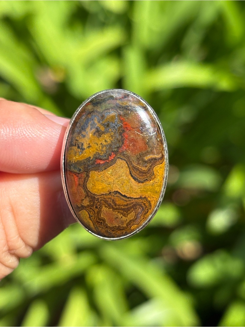 Size 8.25 Oval Yellow Red Jasper Stone Ring